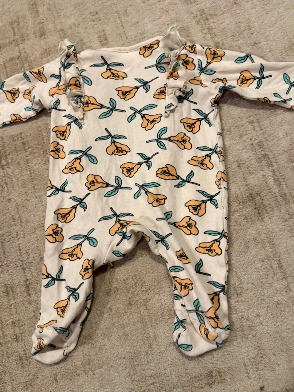 Jessica Simpson‎ Yellow Floral Footed One-Piece with Teal Leaves